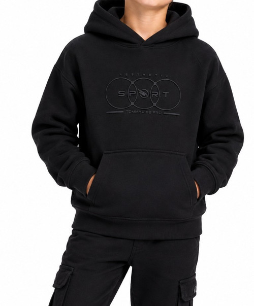 Erkek Garson Çocuk Kapüşonlu Siyah Sweatshirt 11308