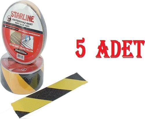 50 Mm * 15 M Kaydırmaz Bant Starline Sarı-Siyah X 5 Adet