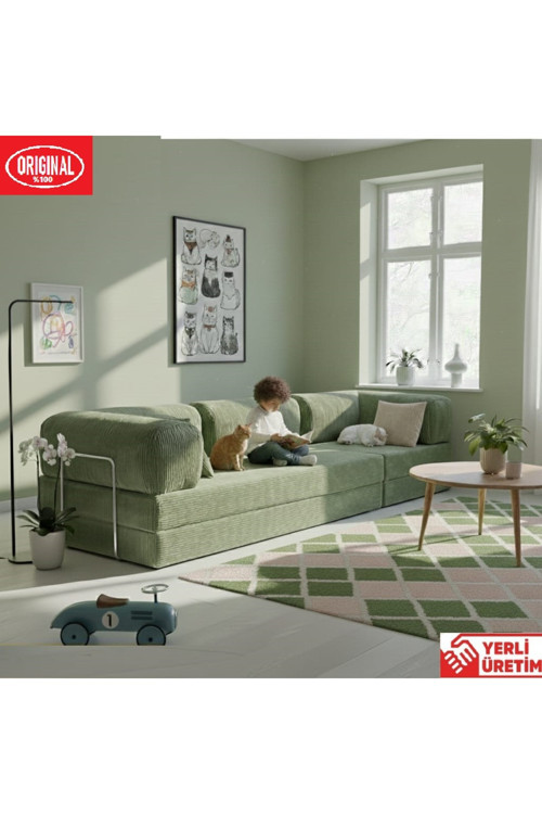 K300X100 KÖŞE KOLTUK TAKIMI YIKANABİLİR KADİFE KUMAŞLI MODÜLER KÖŞE TAKIMI