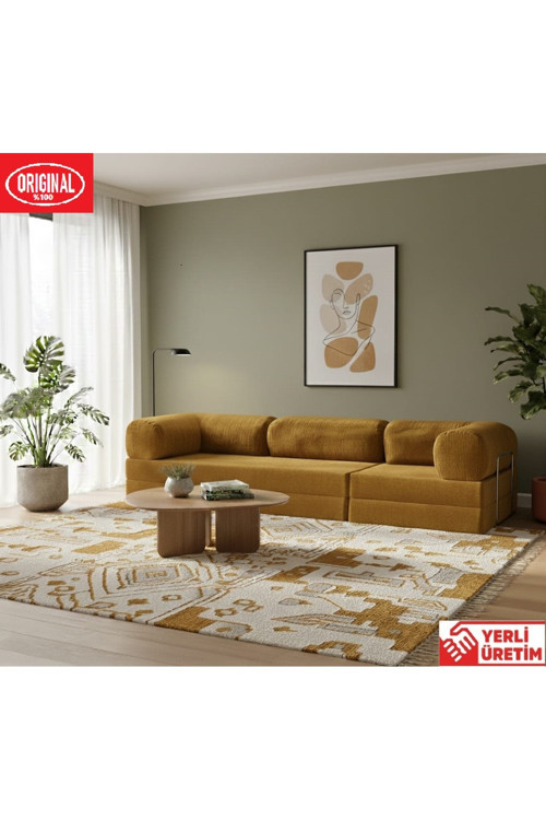 K300X100 KÖŞE KOLTUK TAKIMI YIKANABİLİR KADİFE KUMAŞLI MODÜLER KÖŞE TAKIMI