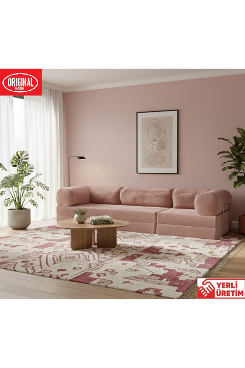 K300X100 KÖŞE KOLTUK TAKIMI YIKANABİLİR KADİFE KUMAŞLI MODÜLER KÖŞE TAKIMI