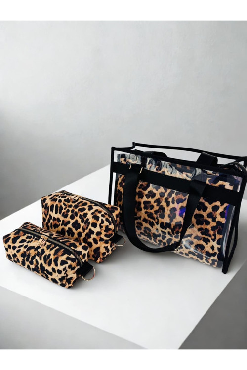 Taşıma Çantası Full Set Leopar Desen 4 Parça