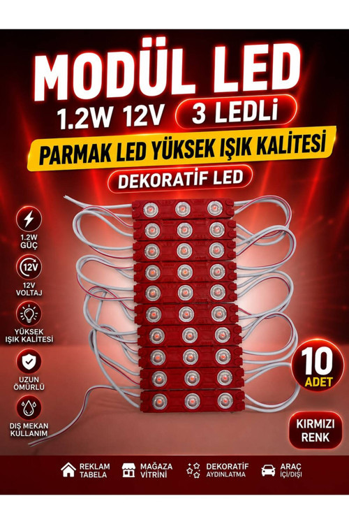 Modül Led 1.2W 12V 3 Ledli Parmak Led Yüksek Işık Kalitesi Dekoratif Led 10 Adet