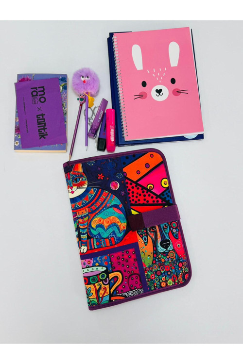 Tablet/ Kitap/Laptop Çantası 14 İnç - Frida Kedili Desen/ Mor
