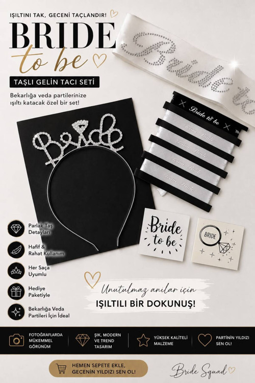 Bride Seti Bekarlığa Veda Partisi Malzemeleri Kuşak Dövme Taç Bileklik