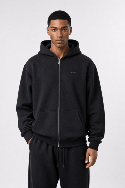 Erkek Respire Basic Oversize Zip Siyah