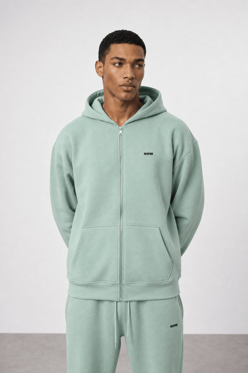 Erkek Respire Basic Oversize Zip Su Yeşili