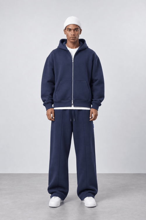 Erkek Basic Panda Oversize Zip Lacivert
