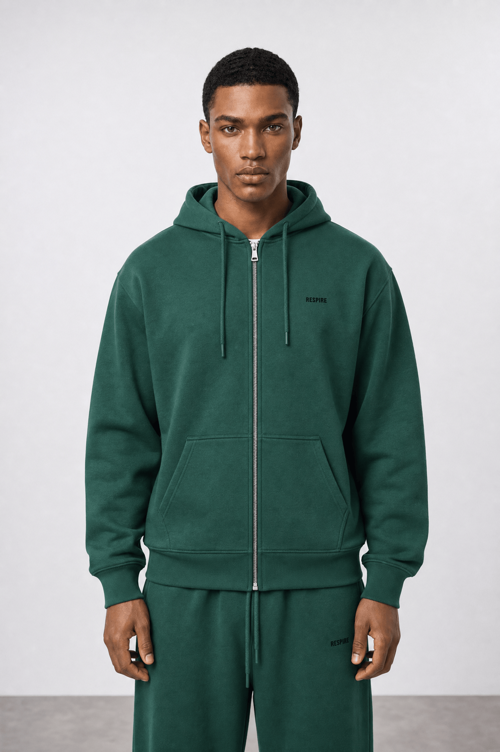 Erkek Respire Basic Oversize Zip Zümrüt