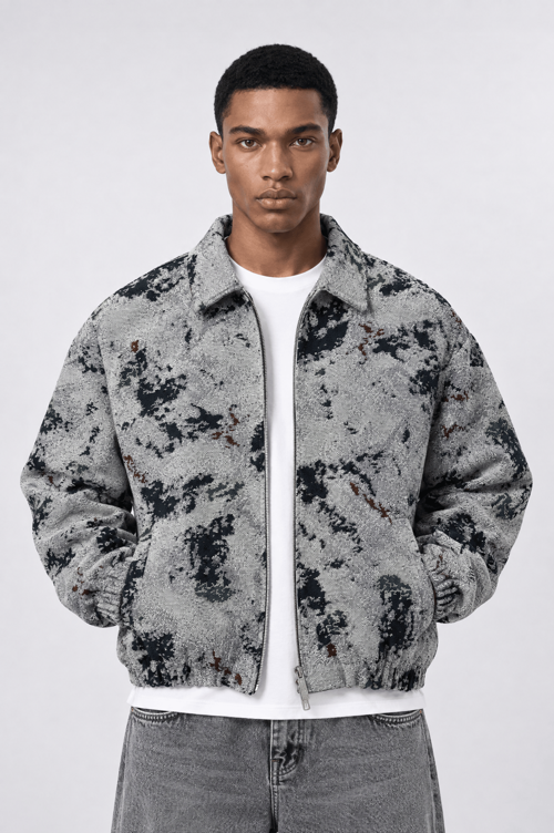 Erkek Jakarlı Oversize Bomber Ceket Gri