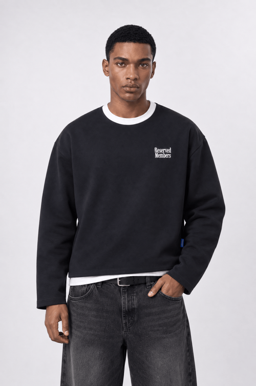 Erkek Reserved Members Baskılı Oversize Sweatshirt Siyah