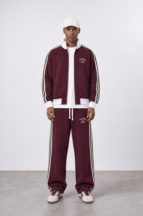 Erkek Far From Basic Şerit Detaylı Doubleface Eşofman Takımı Bordo
