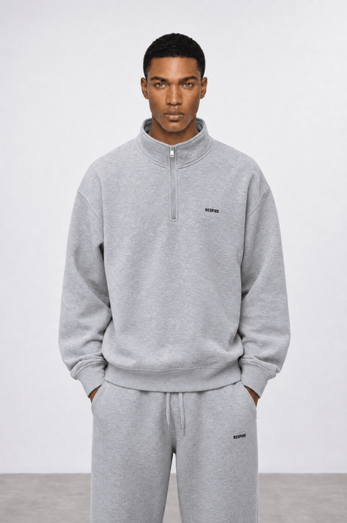 Erkek Respire Basic Half Zip Oversize Sweatshirt Gri Melanj