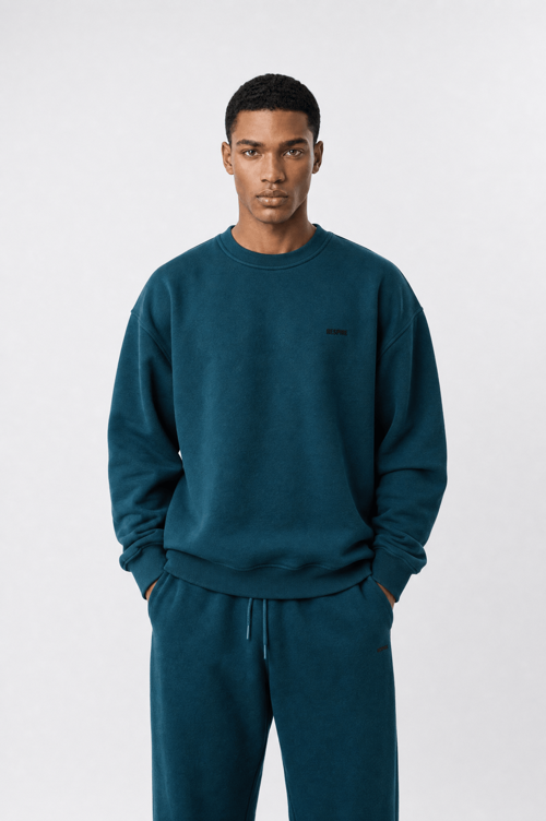 Erkek Respire Basic Oversize Sweatshirt Zümrüt