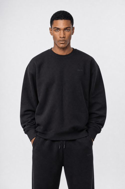 Erkek Respire Basic Oversize Sweatshirt Siyah