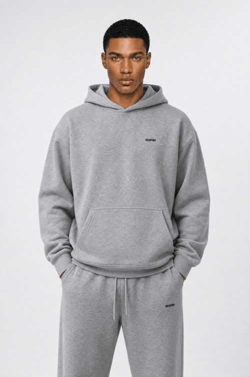 Erkek Respire Basic Oversize Hoodie Gri Melanj