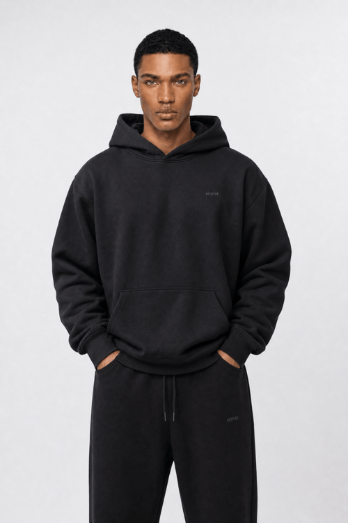 Erkek Respire Basic Oversize Hoodie Siyah