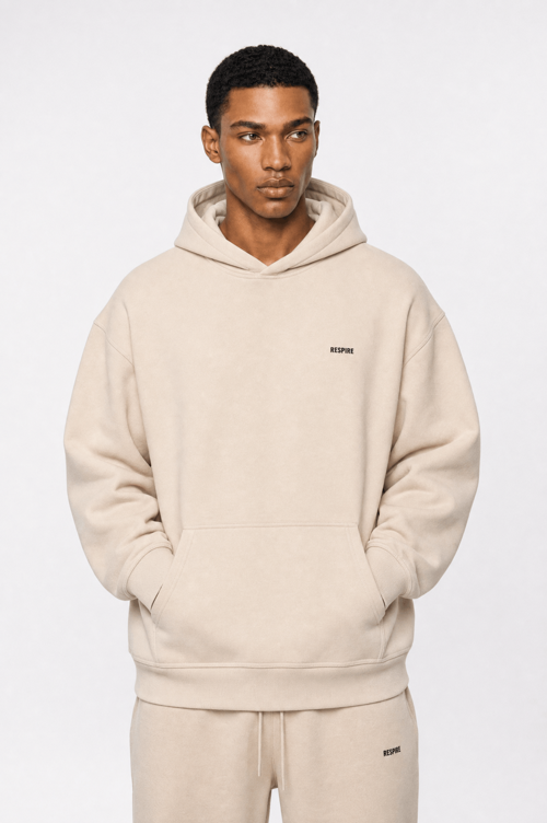 Erkek Respire Basic Oversize Hoodie Bej
