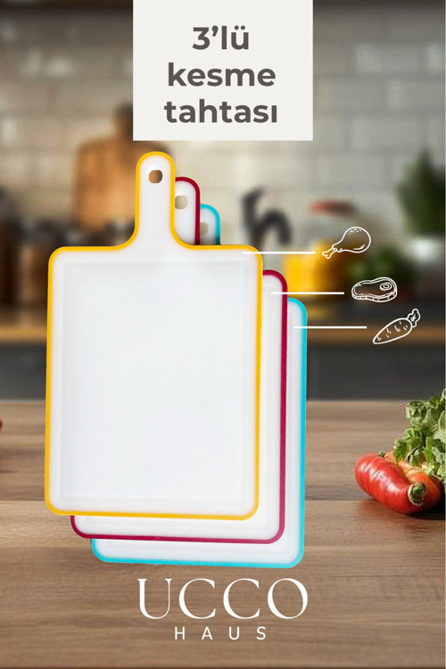 3'lü Renkli Kesme Tahtası Seti – BPA İçermez | Gıdaya Uygun, Hijyenik ve Dayanıklı Plastik