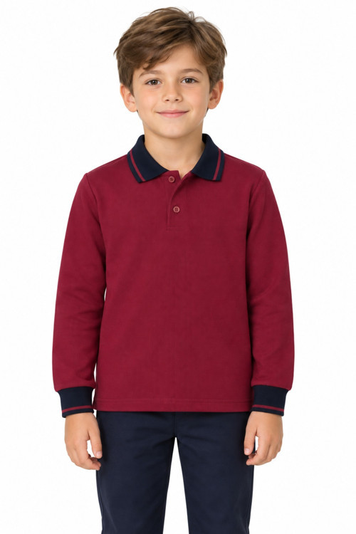 Kolej Polo Yaka Bordo Sweatshirt Ytg OGRTL1453