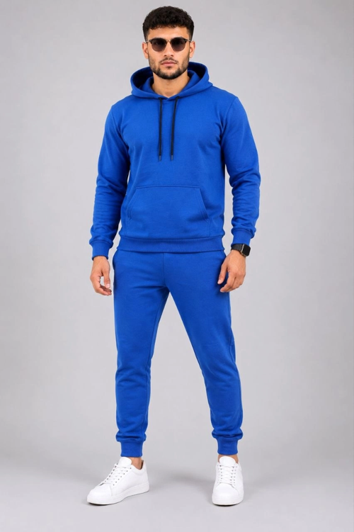 Erkek İki İplik Kapüşonlu Kanguru Cepli Sweatshirt Jogger Pantolon Alt Üst Eşofman Takımı -S