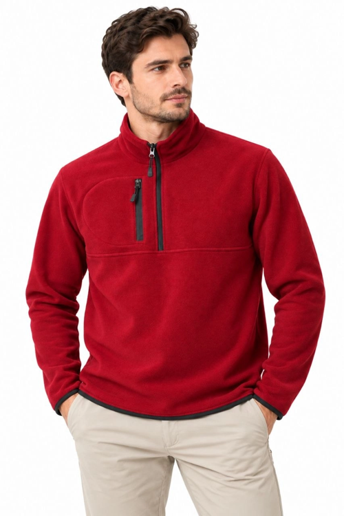 Erkek Polar Dik Yaka Yarım Fermuarlı Fermuarlı Göğüs Cepli Regular Fit Kışlık Sweatshirt -