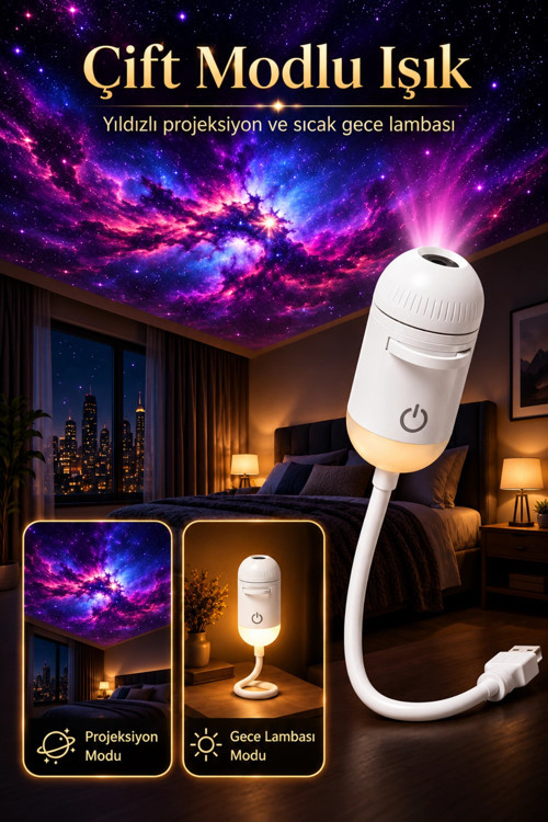 USB Galaksi Projektör LED Gece Lambası 360 Ayarlanabilir 12 Filmli 2?si 1 Arada Ambiyans Işık GL-001