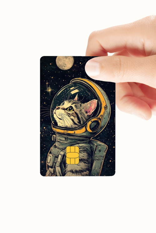 Uzay Astronotu Kedi Temalı Kredi Ve Banka Kartı Kaplama Sticker