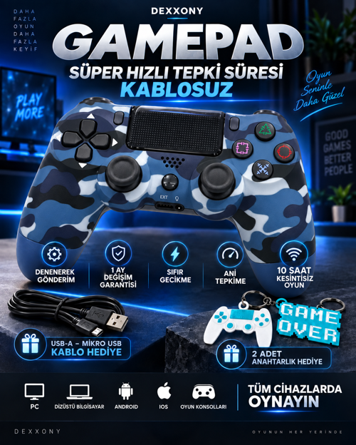 Kablosuz Gamepad PS3 / PS4 Uyumlu Bluetooth Oyun Kolu PC Android iOS