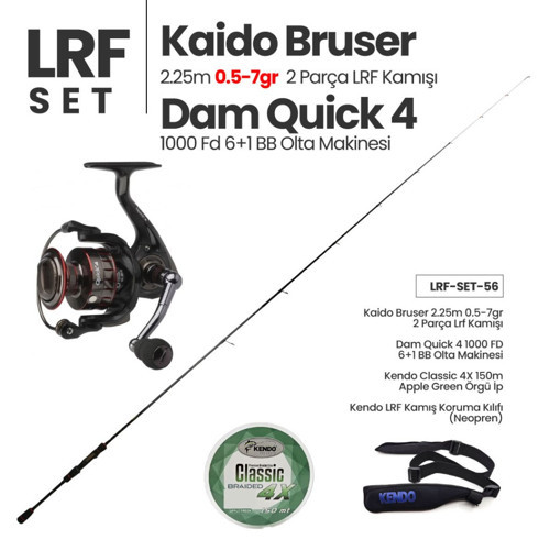 Bruser 2.25m 0.5-7gr LRF Kamışı + Dam Quick 4 1000 FD Olta Makinesi + LRF Set 56