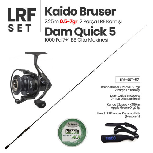 Bruser 2.25m 0.5-7gr LRF Kamışı + Dam Quick 5 1000 FD Olta Makinesi + LRF Set 57