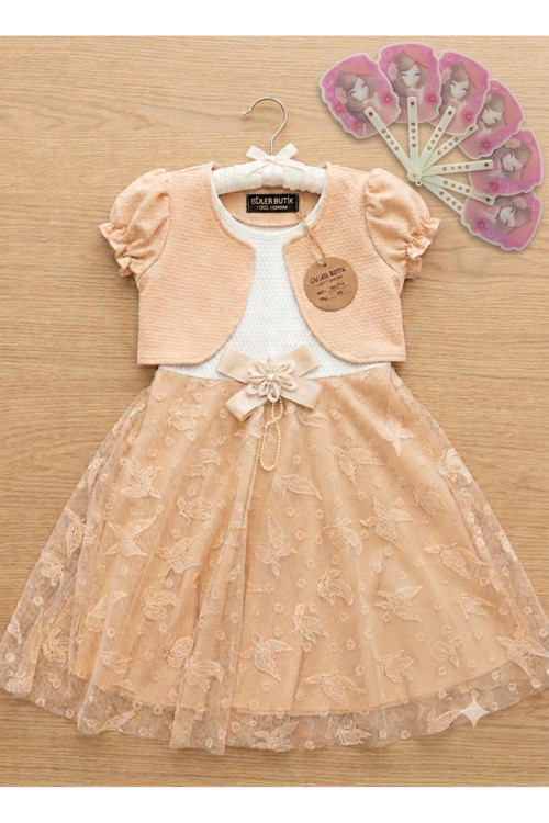 Güler Butik Kız Çocuk Yazlık Elbise ve Yelpaze Seti - Şık Tasarım Günlük Elbise