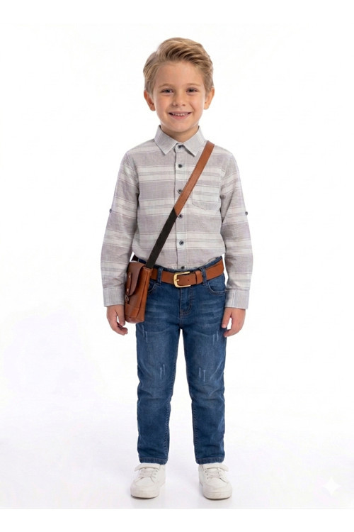 Erkek Çocuk Şık Gömlekli Kot Pantolon İkili Set - Rahat Kesim 6-7-8-9 yaş