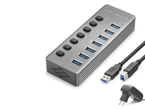 7 Port 5 Gbps Usb 3.0 Anahtarlı Güç Adaptörlü Hub (Gri - HDX7047)