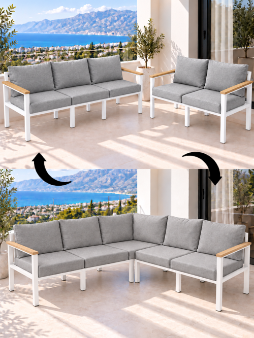Metal L Köşe Koltuk 5 Kişilik, Balkon ve Bahçe Mobilyası