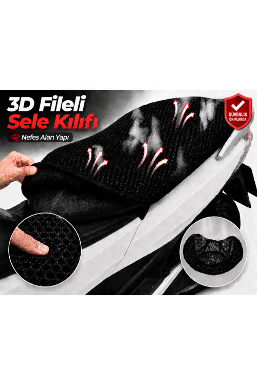 Arora Leader 50 Motosiklet Sele Kılıfı 3D Fileli Sele Kılıfı Nefes Alan Sele Koruma