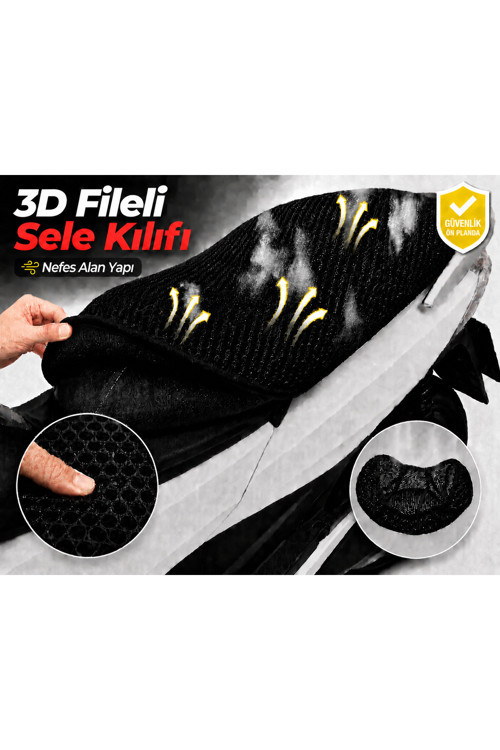 Kral Motor KR-100-A Motosiklet Sele Kılıfı 3D Fileli Sele Kılıfı Nefes Alan Sele Koruma