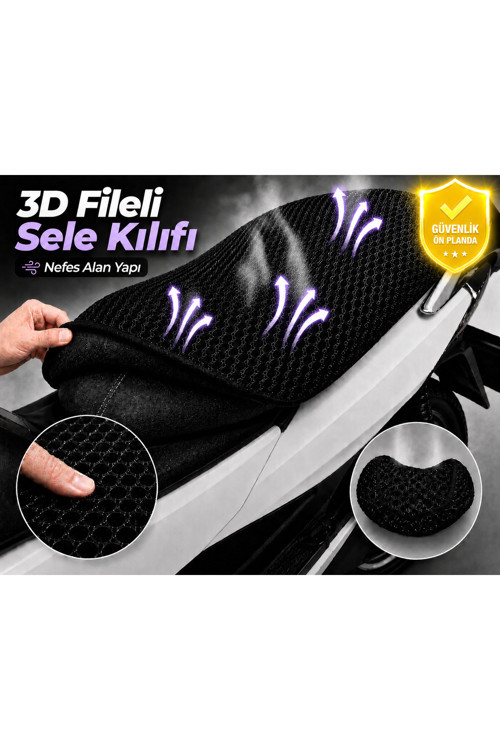 Kuba Space 50 Pro 2 Motosiklet Sele Kılıfı 3D Fileli Sele Kılıfı Nefes Alan Sele Koruma