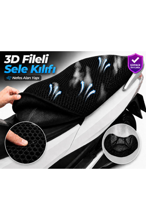 Arora Quantum 50 1 Motosiklet Sele Kılıfı 3D Fileli Sele Kılıfı Nefes Alan Sele Koruma