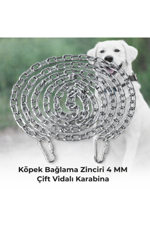 4 METRE Köpek Bağlama Zinciri 4 mm Gezdirme + 2 Vidalı Karabina Çelik Dayanıklı