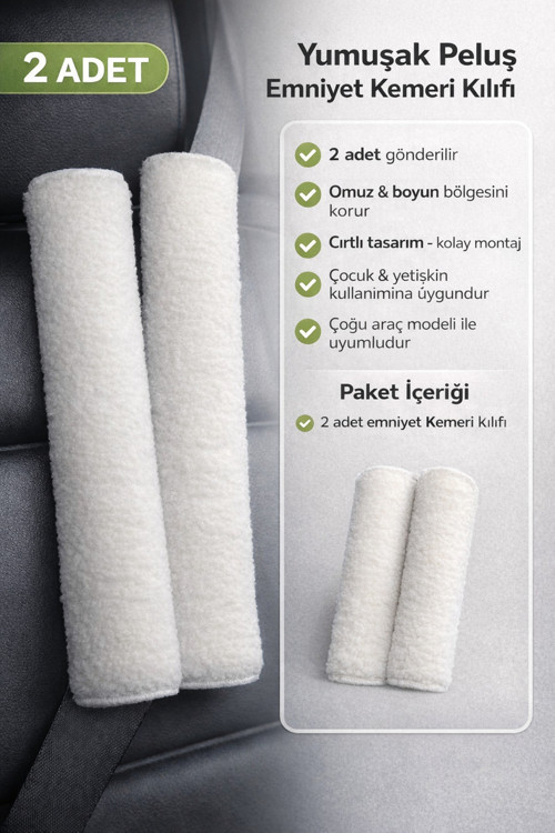 2 adet peluş emniyet kemeri kılıfı - emniyet kemeri aksesuarı - araba aksesuarı omuz koruyucu