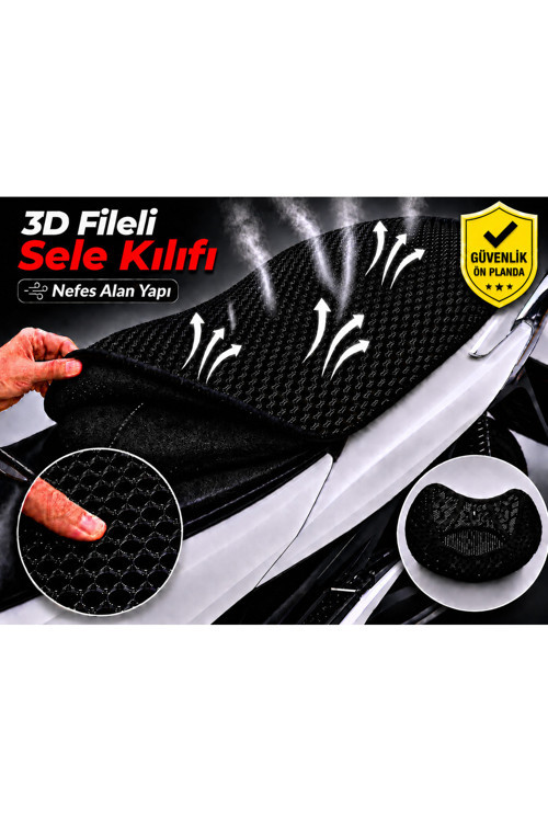Honda PCX150 1 Motosiklet Sele Kılıfı 3D Fileli Sele Kılıfı Nefes Alan Sele Koruma