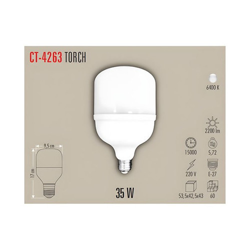 CT-4263 35W Beyaz LED Ampul E27 Duy Tipi 6500K Renk Sıcaklığı ile Enerji Tasarrufu