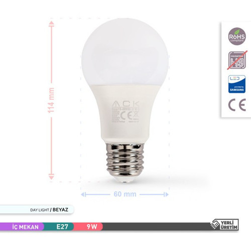 9W LED Ampul 6500K Beyaz E27 A60 - 10'lu Paket