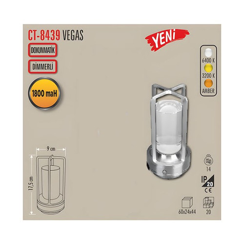 CT-8439 Vegas Şarjlı Masa Lambası
