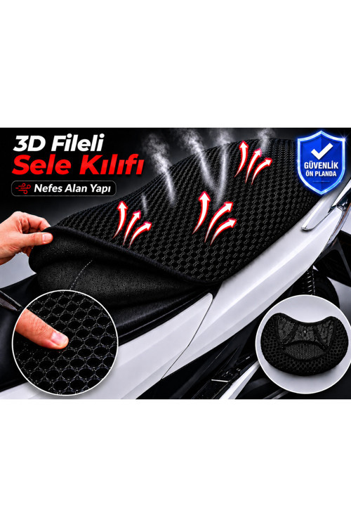 RKS NT 202 Motosiklet Sele Kılıfı 3D Fileli Sele Kılıfı Nefes Alan Sele Koruma