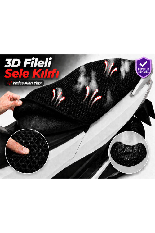 Arora AR 50-11 Ares Motosiklet Sele Kılıfı 3D Fileli Sele Kılıfı Nefes Alan Sele Koruma