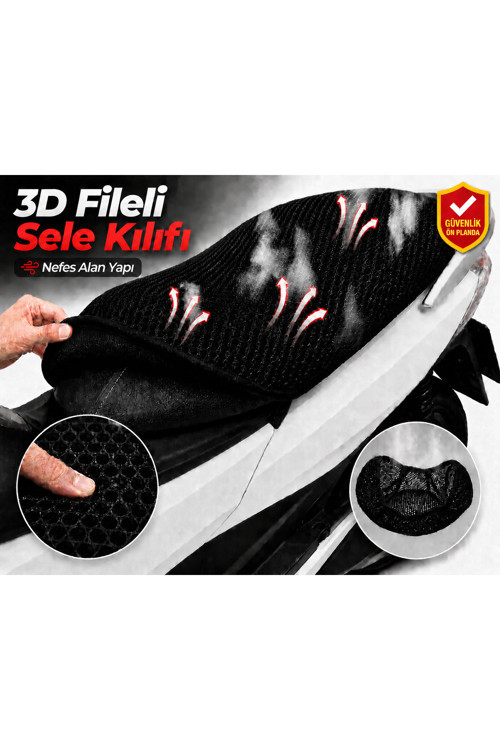 Arora Boss 50 Motosiklet Sele Kılıfı 3D Fileli Sele Kılıfı Nefes Alan Sele Koruma