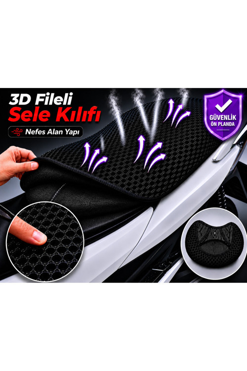 Kanuni Wiki 125 Motosiklet Sele Kılıfı 3D Fileli Sele Kılıfı Nefes Alan Sele Koruma