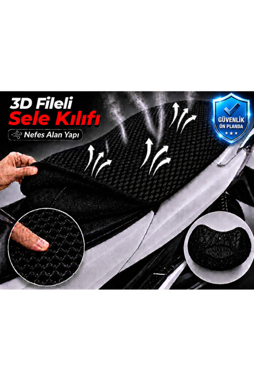 Asya Swift 150 Motosiklet Sele Kılıfı 3D Fileli Sele Kılıfı Nefes Alan Sele Koruma